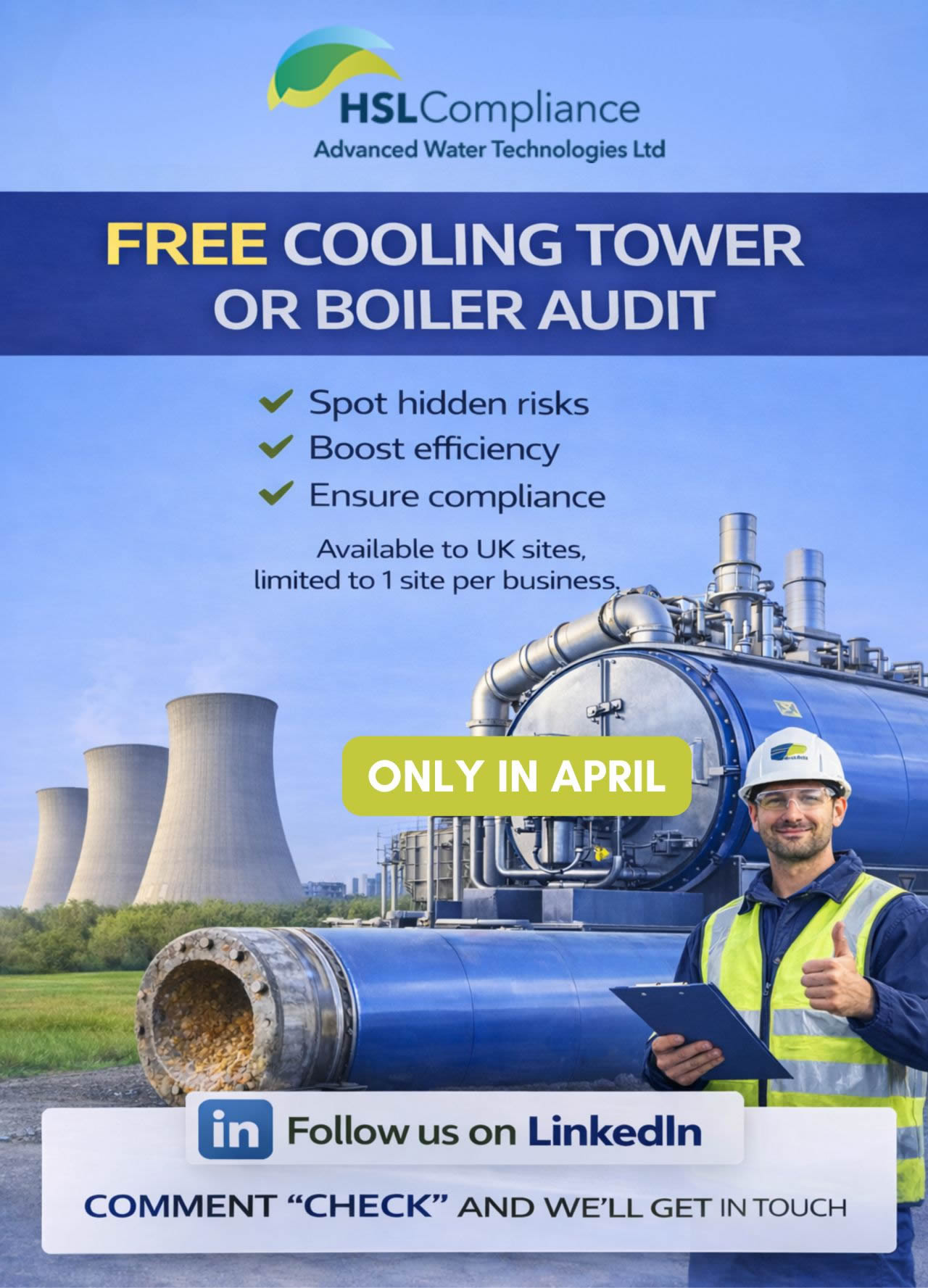 Free Cooling Tower Or Boiler Audit For UK Sites In April