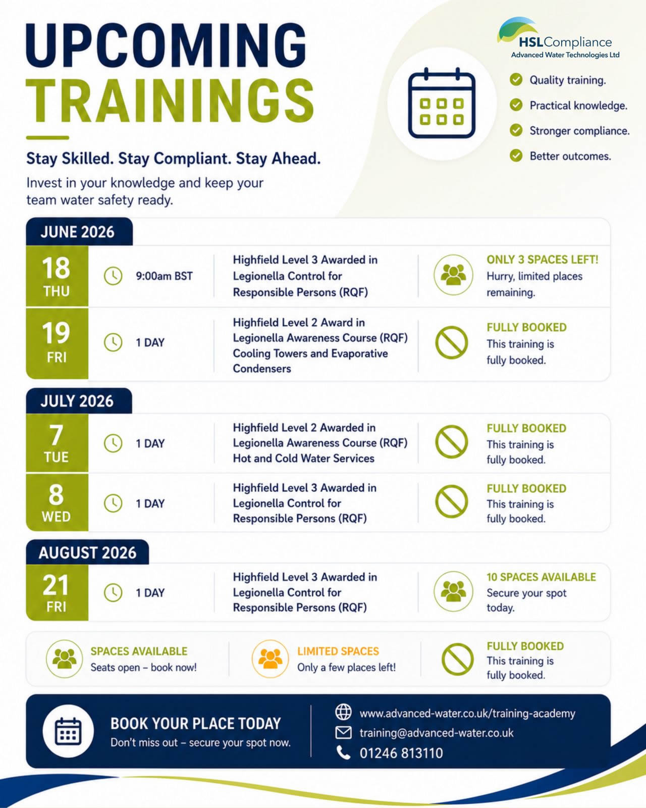 Upcoming Legionella Training Courses For 2026